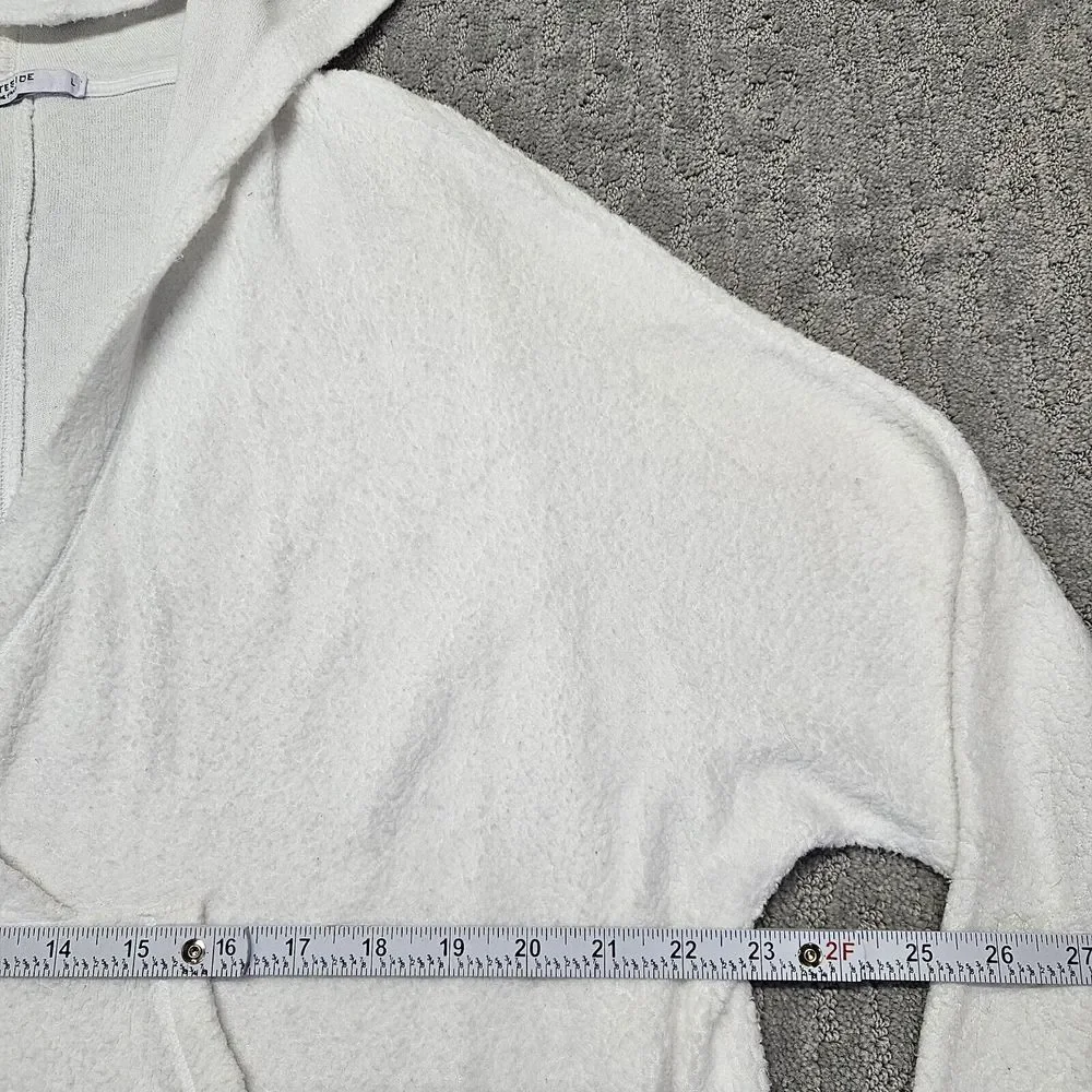 Stateside Womens Deep V‎ Neck Ribbed French Terry Hoodie Sweatshirt White Sz. L - Picture 5 of 11